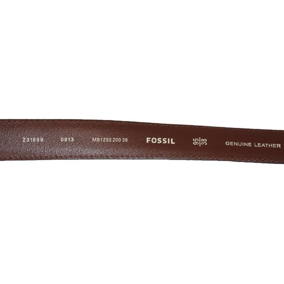 Fossil Mens Brown Genuine Leather Belt Size 38 Silver Buckle Classic - Picture 2 of 7